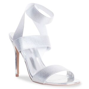 Lauren Lorraine Dallas Silver Ankle Strap Stiletto Healed Sandals Size 9.5